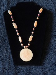 Mexican Peach Color «Aztec» Stone Necklace, Calcite, Wire Wrapped Pendant