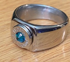 Federal 357 Magnum Nickel Bullet Casing Ring Size 13 W/ Teal Crystal