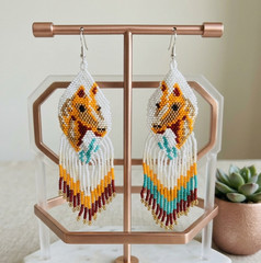 Handmade Horse Seed Bead Earrings Boho Western Fringe Earrings for Women