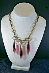 N#9, Handcrafted Necklace, Bronze Toned w/ Purple Glass Prisms, Crystals, 24 in.