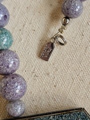 KARLA JORDAN Bead Necklace 20″ Sand Art Wire Inlay Hexagon 6-Side Accent Pendant
