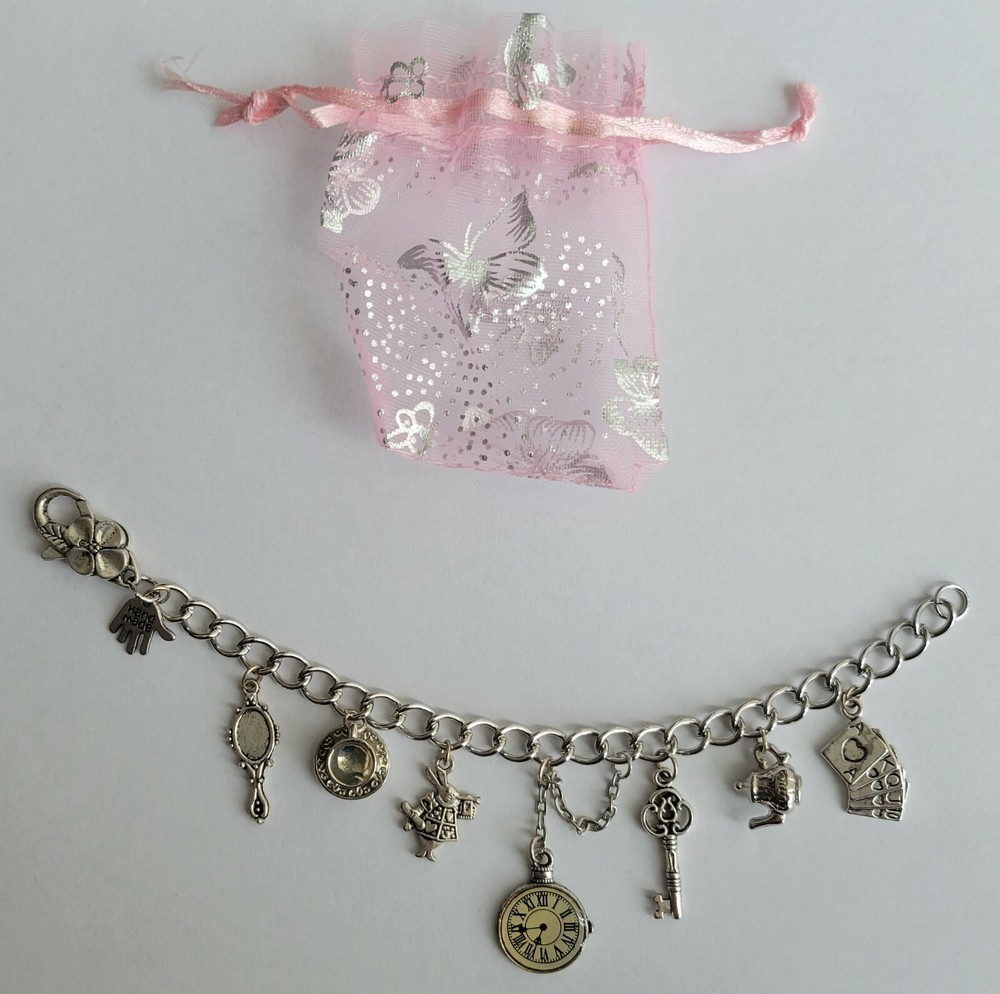 HANDMADE ALICE IN WONDERLAND CHARM BRACELET, 7 1/2 inches