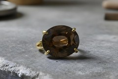Smoky Quartz Ring Anemone Jewelry 14k Gold Vermeil Oval Cut Statement