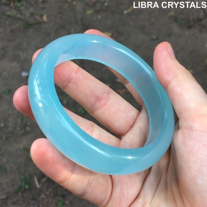 Natural Chalcedony Bangle Bracelet Blue Crystal Gemstone Stone Jewelry 7″