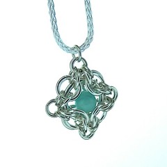 Handmade Amazonite Celtic Pendant Argentium Sterling Silver Chainmaille Necklace