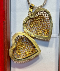Vintage Sterling Silver 925 Heart Locket Necklace Guilloche Enamel Cherry Sprig