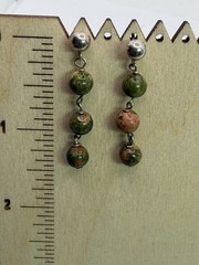Beaded Dangle Earrings, Unakite Sterling Silver 925