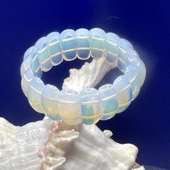 Opalite Stretch Beaded Bracelet Oval Blue Yellow Opalescent Unisex Jewelry