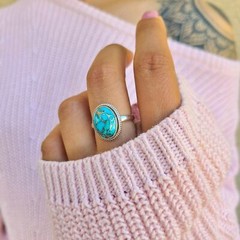 Genuine Copper Turquoise Ring 925 Sterling Silver Ring Hand Made Ships From USA