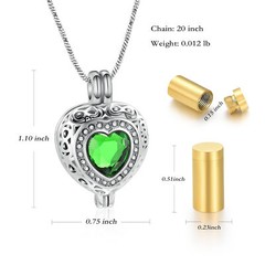 Birthstone Heart Urn Necklace for Ashes Crystal Cremation Jewelry W/vial Jewelry