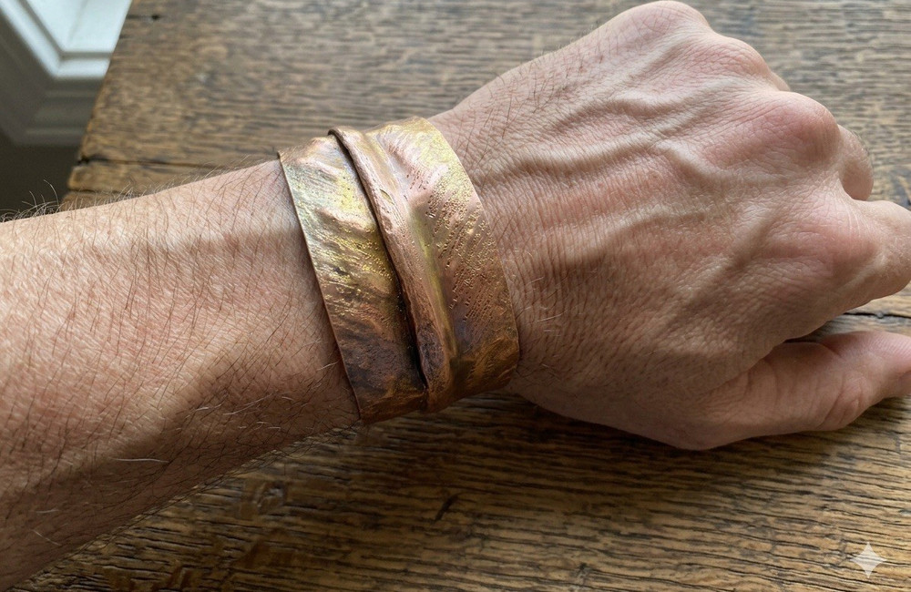 Handcrafted Hammered Copper Cuff Bracelet Adjustable Unisex Adults size 7 inch