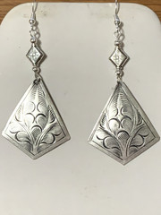 NEW ITEM *LG. ENGRAVED SILVER HILL TRIBE KITE DROP EARRINGS .925 WIRES-NEW