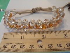 Nice Handmade, Crystal Beaded Adjustable Tri-Strand Bracelet, Gold, Peach, Amber