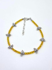 Handmade Silver-tone Bumble Bee Adjustable Anklet with Yellow Czech Glass Beads