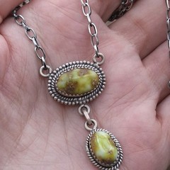 Southwestern Palomino Turquoise Y Drop Lariat Necklace 14-20in Sterling Silver