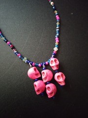 Pink & Blue Skull Pendant Necklace