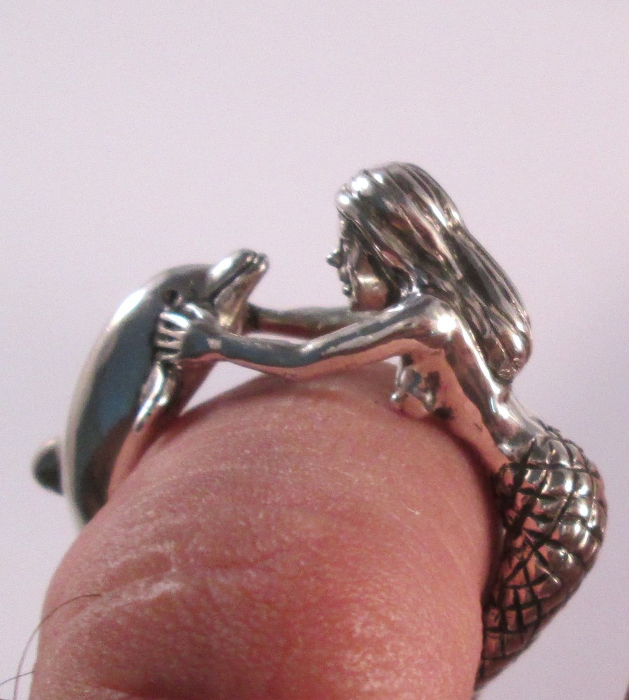 STERLING SILVER MERMAID AND DOLPHIN RING SIZE 8