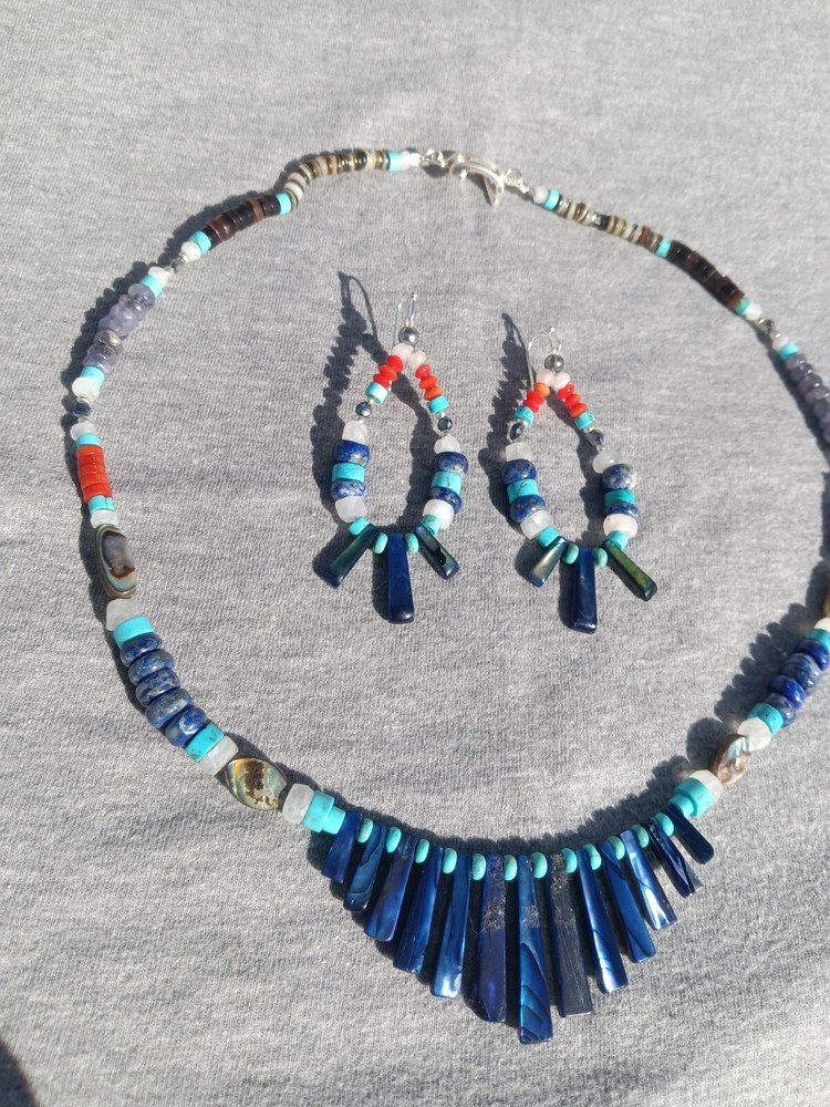 Semi Precious Gemstone Dream Necklace Set All Natural Gemstone And Shell