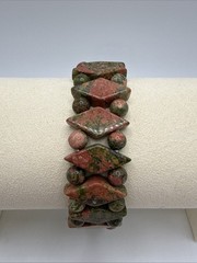 Natural Unakite Green & Peach Beaded Stretch Bracelet