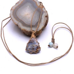 5 Pcs Natural Mix Gemstones Handmade Bohemian Macrame Necklaces Wholesale Lot