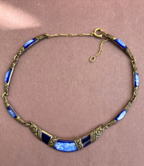 Artisan Handcrafted Blue And Gold Tone Boho Vintage Necklace 16″