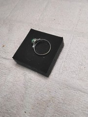 Rhodium Plated Cocktail Ring Green Round Gemstone Center Stone Size 7.25