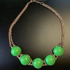Costume Fashion Jewelry Necklace | gold tone, green Stones & Faux Diamonds