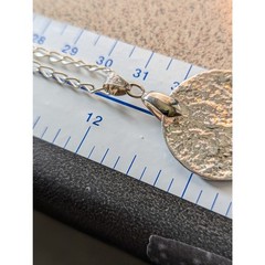Silver retriculated coin Pendant 1″ ,SP chain 24″ Blue bezel set stone NWT