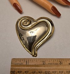 Classic 1980s Large Handcrafted Brass & Mixed Metal Heart Brooch/Pendant