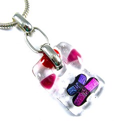 PENDANT Clear Glass Slide Berry Red Purple Magenta DICHROIC Pink Silver Bail