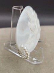 Vtg Mother Of Pearl handmade Bird carving With Pearl pendant 2.5″