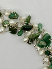Artisan-Made Collar Necklace .999 Fine Silver W/Jade Chips And Freshwater Pearls