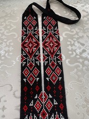 Handmade Ukrainian Beaded Necklace, Traditional Red and Black Geometric Pattern