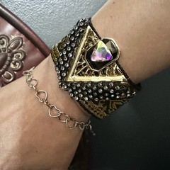 Artisan Cuff Bracelet Egyptian Style Jewelry Black And Gold Textile Handmade