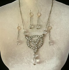 Stunning Antique Edwardian Paste, Rhinestone Necklace & Earrings, Bridal, Gold