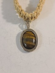 Handmade Hemp Knot Necklace Sterling 925 Tiger Eye Pendant Boho Healing 18″-24″