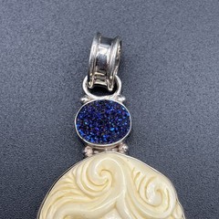 Sajen 925 Sterling Silver Mother of Pearl & Druzy Stone Cameo Goddess Pendant