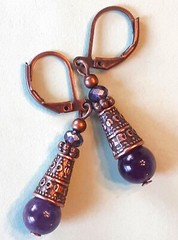 AMETHYST Bali Style CONE drop COPPER leverback handcrafted XGE