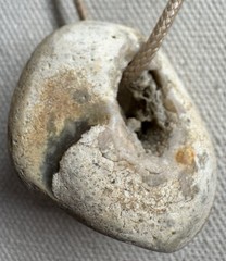 Natural Irish Fairy Hag Stone Pendant On Cord Necklace 16” Good Fortune & Luck