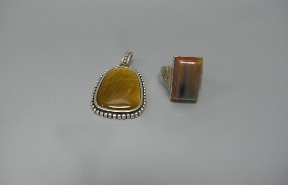 LARGE SILVER & TOPAZ RING & PENDANT SIZE 10-1/2 RING MARKED DAMON