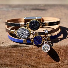 Metallic Colors Druzy Cuff Bracelet , Black, Grey , Blue , Magnetic Clasp