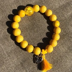 Bright Yellow Beaded Bracelet , Charm & Tassel