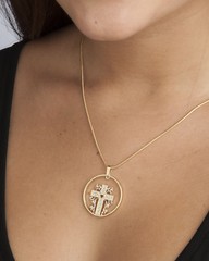 Religious Cross Pendant and Necklace, Cross Hand Cut,1 1/4″ in Dia., ( # 875 )