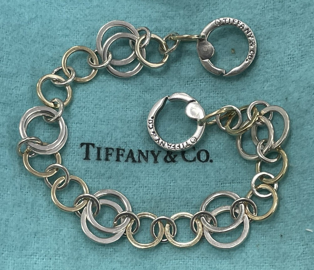 Authentic Tiffany & Co Italy Sterling Silver 18K Gold Circle Link Bracelet