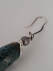 Artisan Blue Glazed Ceramic Oval Long Drop Earrings 2.5″