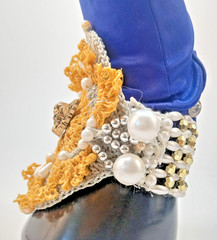 Baroque Style Hand Beaded Starched Crochet Corsage Cuff Period Costume Bracelet