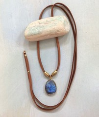 $259 Labradorite Sundance Charm Necklace leather suede cord artisan jewelry