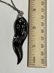 Art Glass Pendant Necklace Black with Silver and Bronze 18″