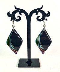 Sobral Retroz Style Black Diamond Shape Beads Art Deco Artist Made Earrings