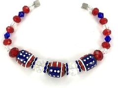 USA Flag Bracelet Patriotic Red White Blue Beaded Magnetic Women July 4th RWB